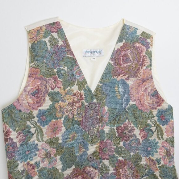 Vintage Floral Boho Embroidered Tapestry Vest Button Up White Small - Picture 6 of 13
